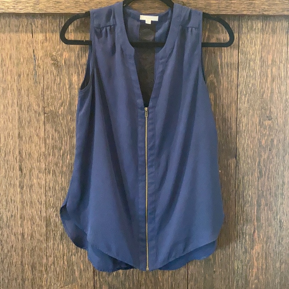 Navy top with lace and zipper detail